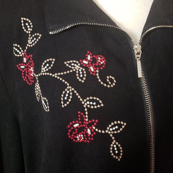 Napa Valley Jacket XL Black Floral Embroidered Beaded Full Zip - Picture 7 of 10